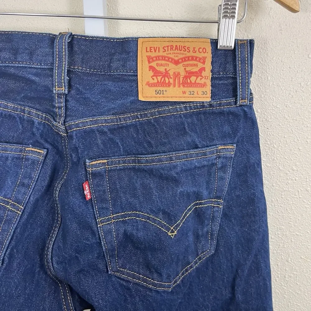 Levi’s 501 Original Fit Jeans Mens 32x28 Straight Leg Dark Wash Rigid Button Fly